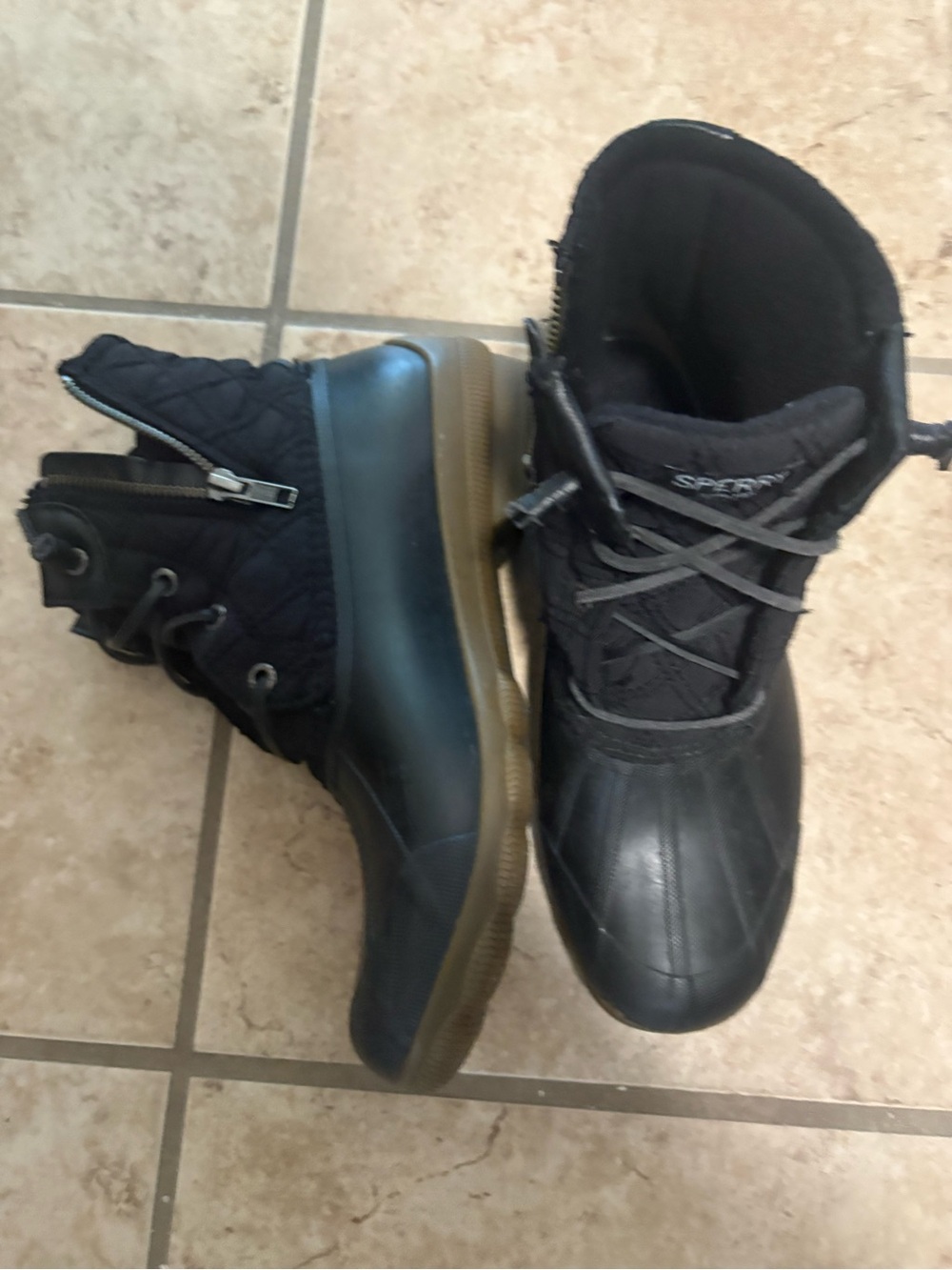 Sperry Ladies Black Duck Boots - Lace & Zip Winter Boots